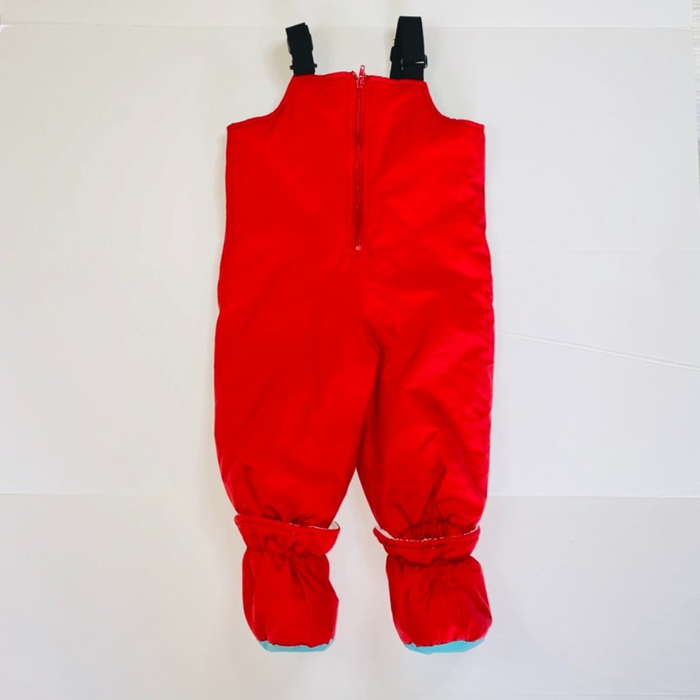 Perlimpinpin Red Bib snow pants with matching detachable booties Size 18m